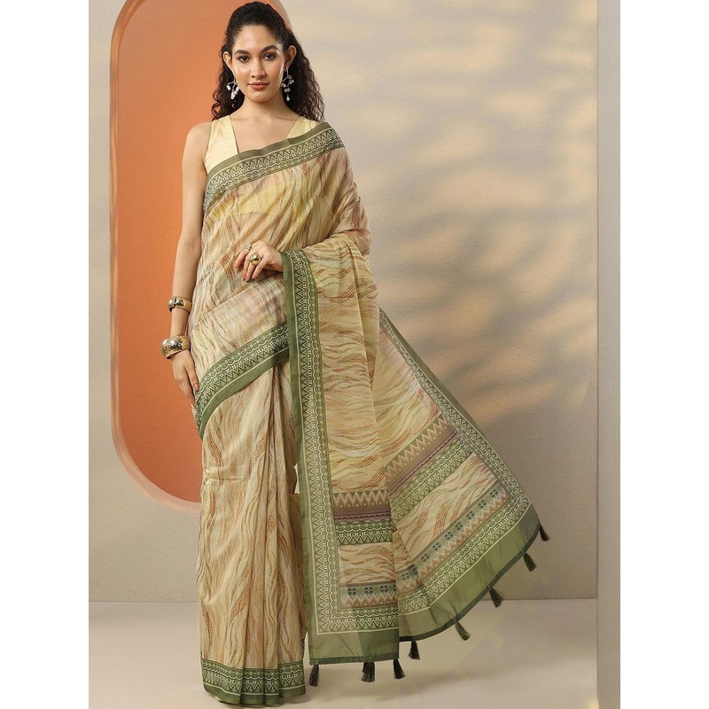 Libas Abstract Printed Saree With Unstitched Blouse