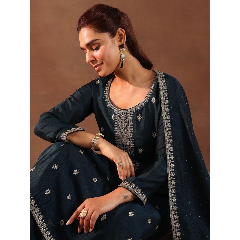 Libas Ethnic Motifs Embroidered Sequinned Kurta With Trousers & Dupatta