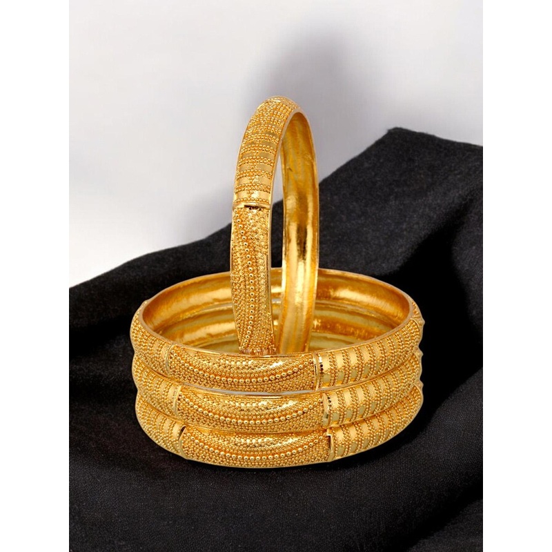 LUCKY JEWELLERY Set of 4 Traditional Designer 18KT One Gram Gold Plated Bangles