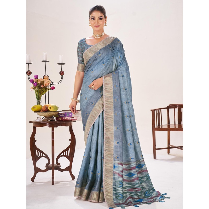 Mitera Ethnic Motifs Embroidered Woven Design Zari Tussar Saree