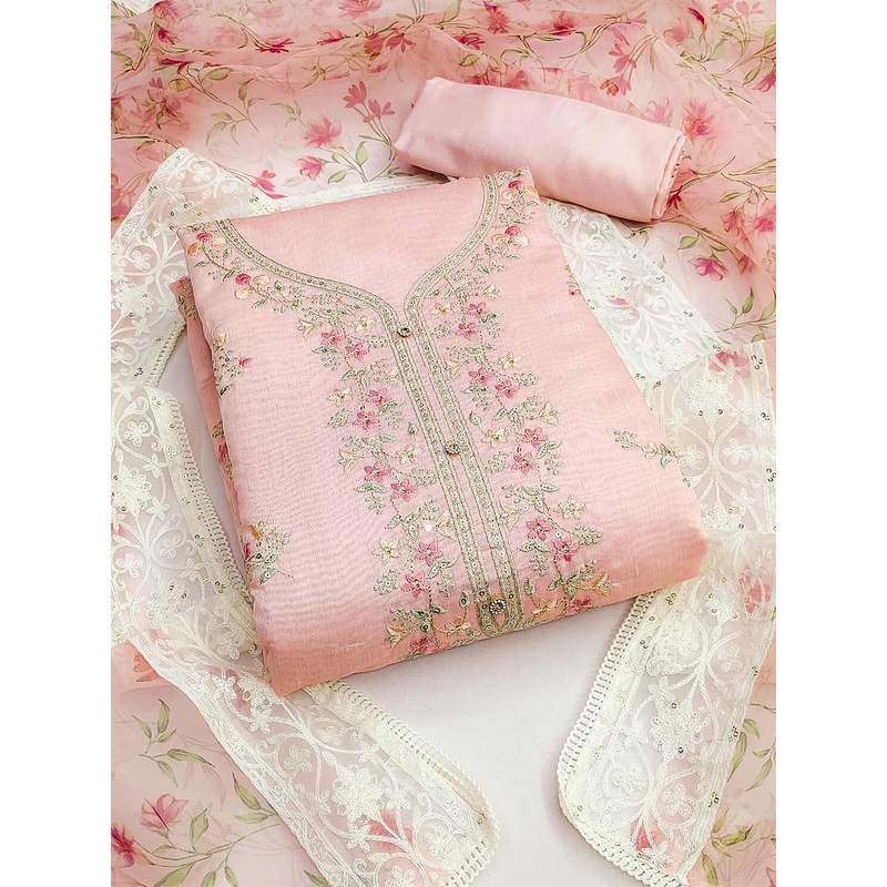 Peachmode Floral Embroidered Sequinned Unstitched Dress Material