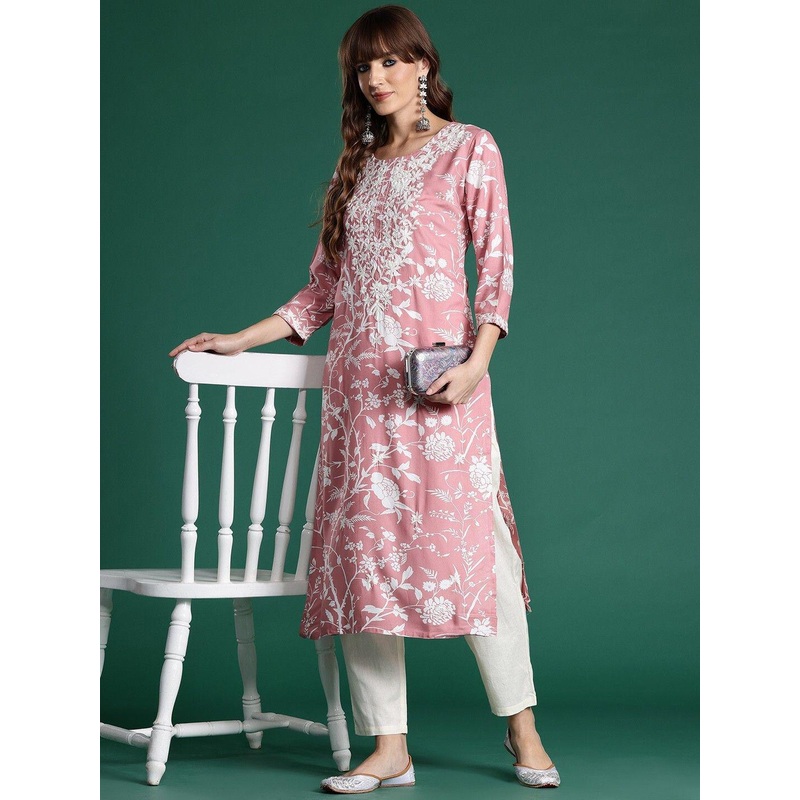 PHYSIL Women Ethnic Motifs Embroidered Thread Work Cotton Kurta