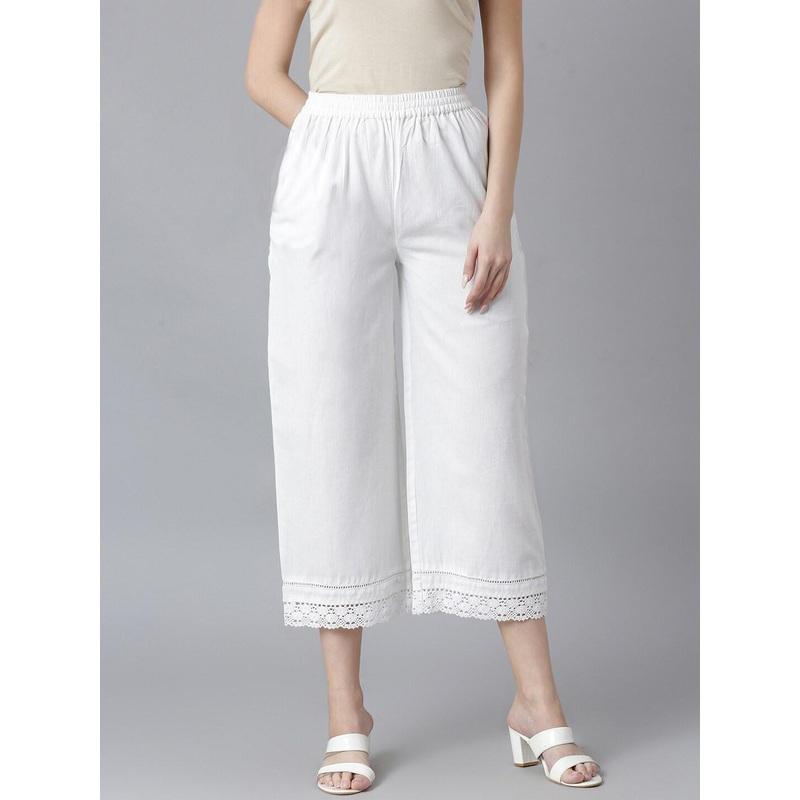 QOMN Women White Cropped Ethnic Palazzos