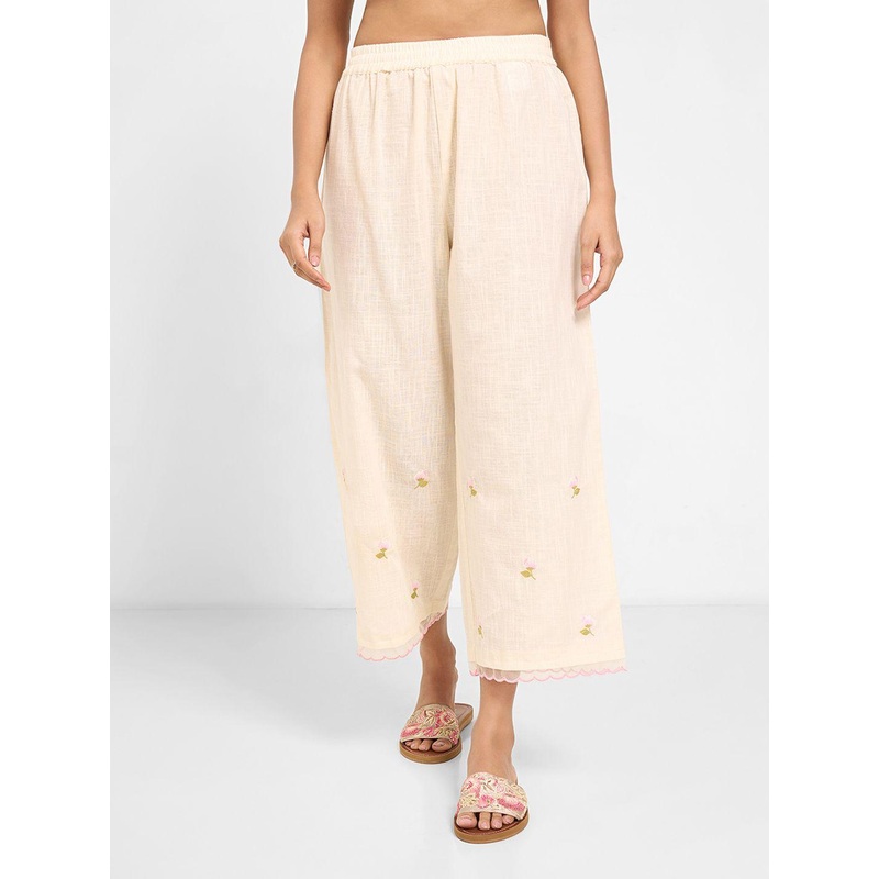 RANGMANCH BY PANTALOONS Women Floral Embroidered Wide Leg Ethnic Palazzos