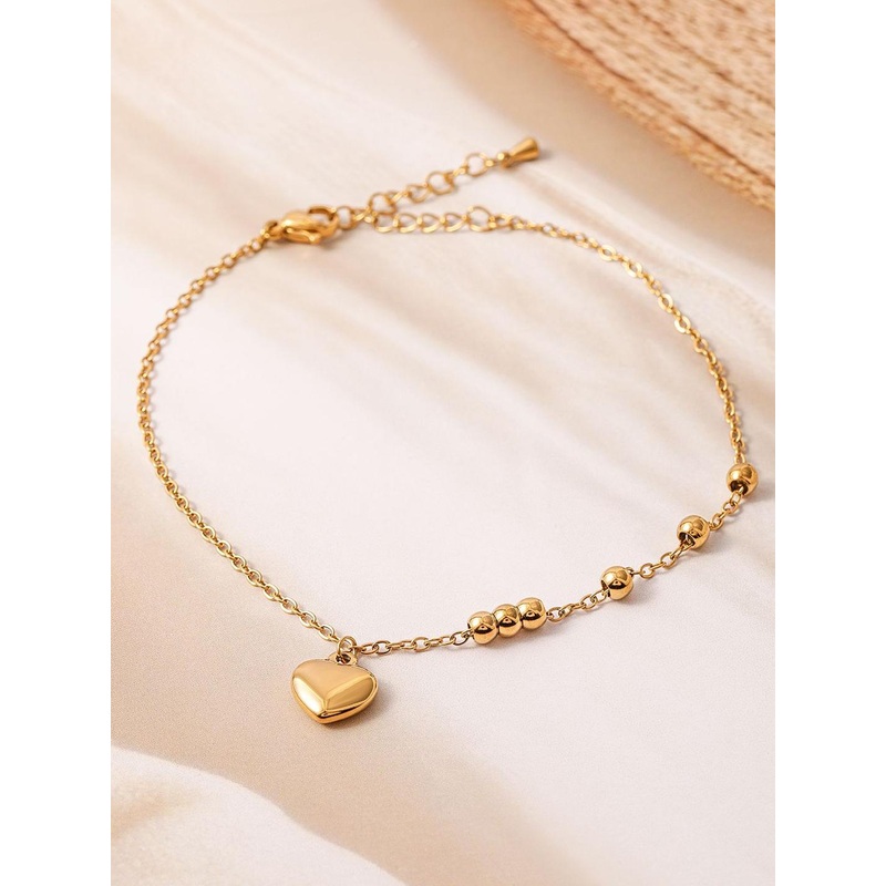 Rubans 18K Gold Plated Stainless Steel Tarnish-Free Waterproof Demi-Fine Heart Anklet