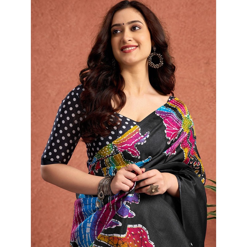 Sangria Batik Printed Tussar Saree With Unstitched Blouse Piece