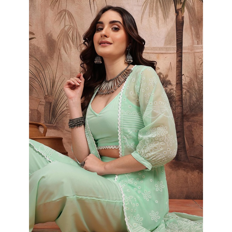 Sangria Floral Co-Ords With Sheer Shrug