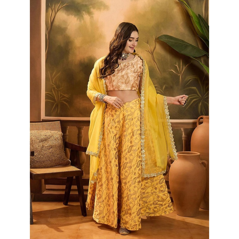 Sangria Floral Woven Design Banarasi Lehenga And Blouse With Dupatta