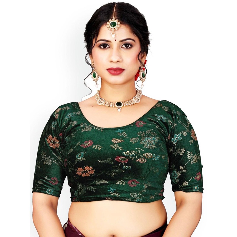 SCUBE DESIGNS Floral Printed Round Neck Saree Blouse