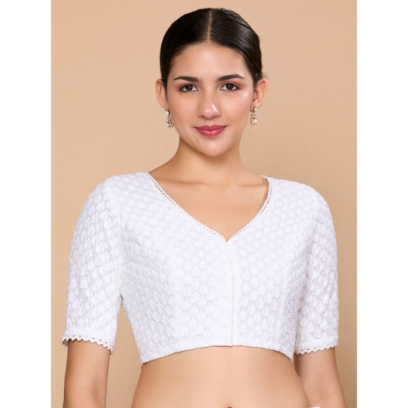 Studio Shringaar Embroidered Chikankari Pure Cotton Readymade Saree Blouse