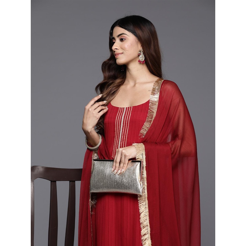 Varanga Maroon Gota Detailed Sleeveless Kurta with Trouser and Dupatta