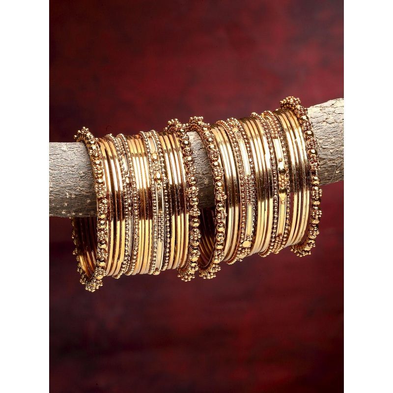 ZENEME Set Of 40 Gold-Plated Oxidised Bangles