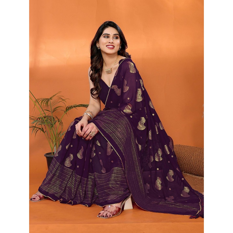 all about you Woven Design Zari Pure Georgette Embellished Banarasi Saree