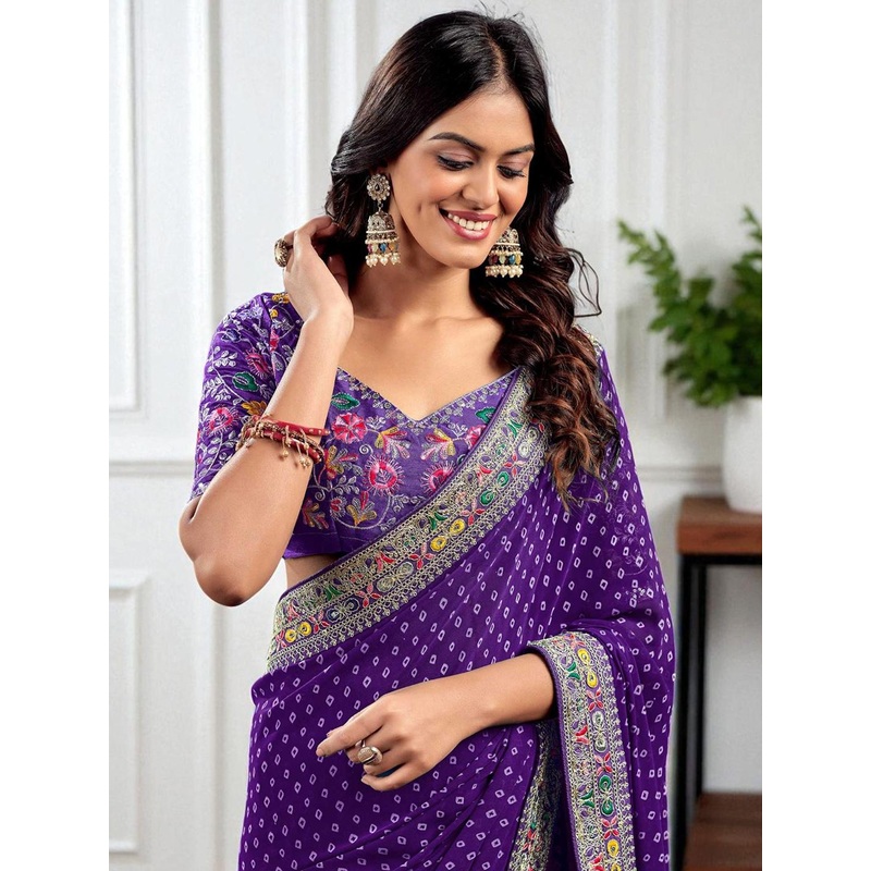 Ambuja International Bandhani Embroidered Pure Georgette Bandhani Saree