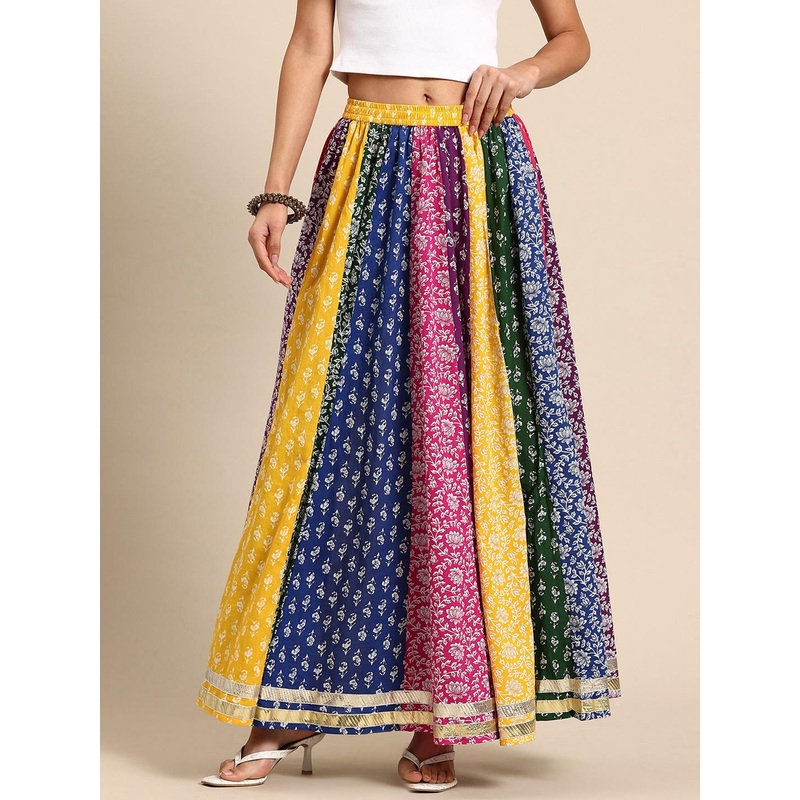 anayna Floral Printed Pure Cotton Flared Maxi Skirt
