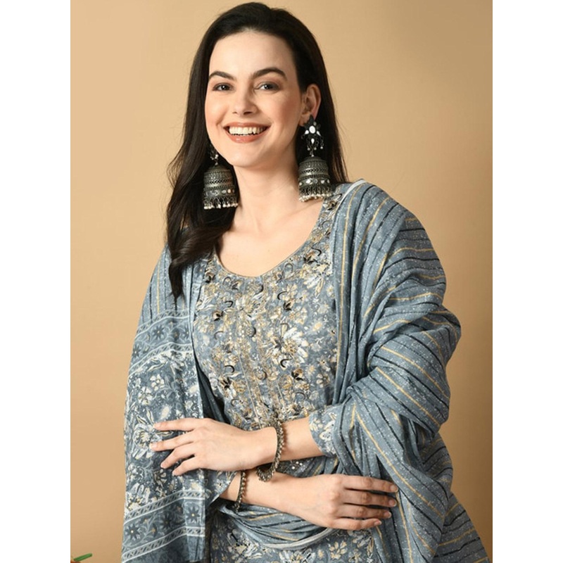 AVYCO Floral Printed Pure Cotton Kurta with Trousers & With Dupatta