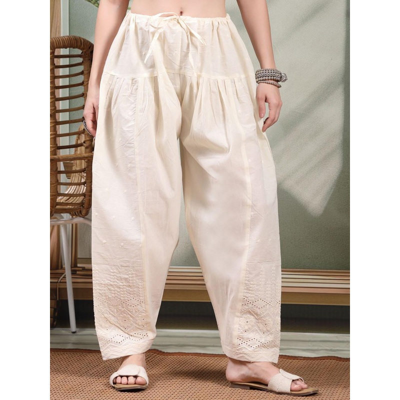 Clora Creation Women Embroidered High-Rise Chikankari Loose Fit Cotton Salwar