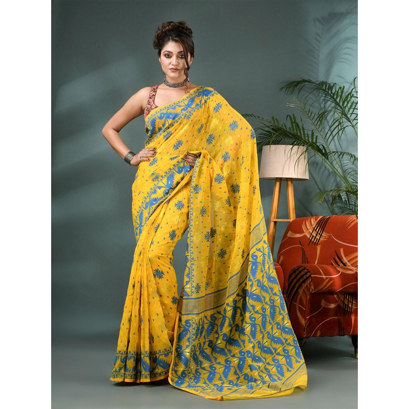 DESH BIDESH Woven Design Silk Cotton Jamdani Saree