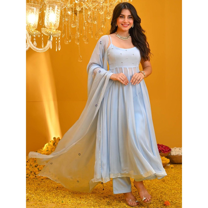 DIVASTRI Women Solid Anarkali Kurta with Trousers & Dupatta