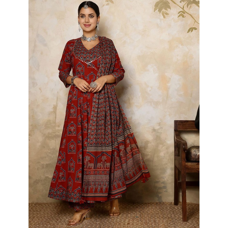GULMOHAR JAIPUR Women Printed Regular Pure Cotton Kurta with Palazzos & With Dupatta