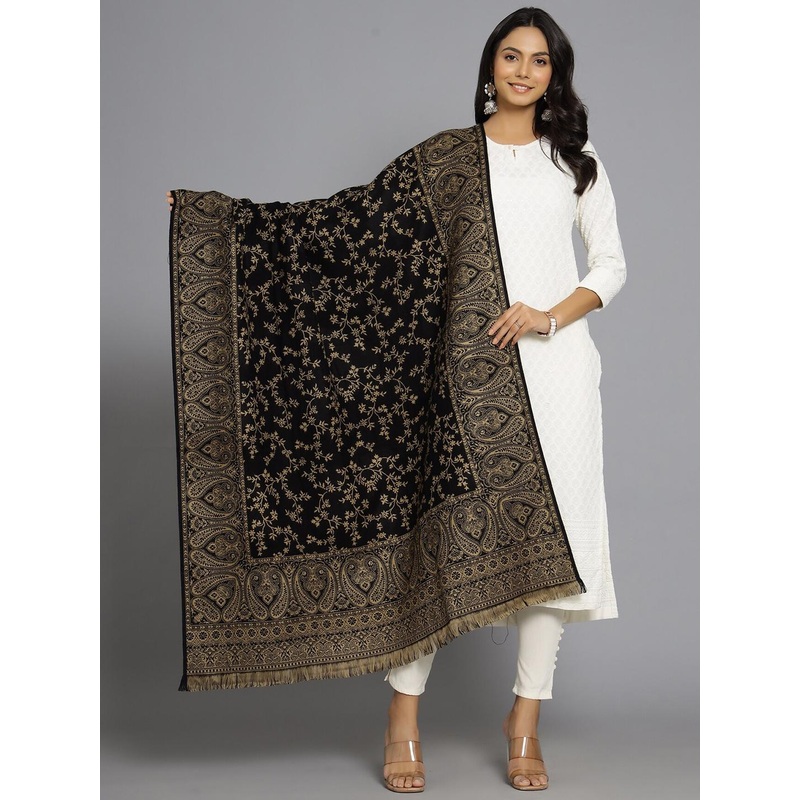 HANDICRAFT PALACE Women Black Woven-Design Shawl