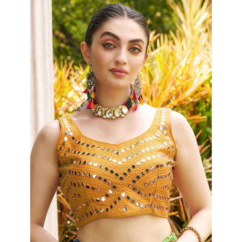 HERE&NOW Embroidered Mirror Work V-Neck Saree Blouse