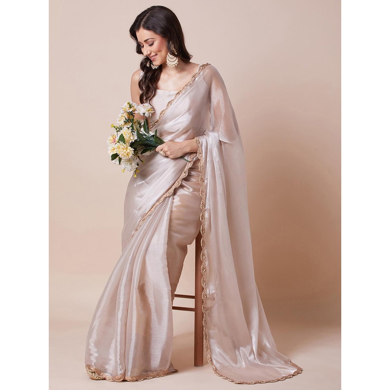 House Of Pataudi Embellished Border Organza Saree With Unstitched Blouse