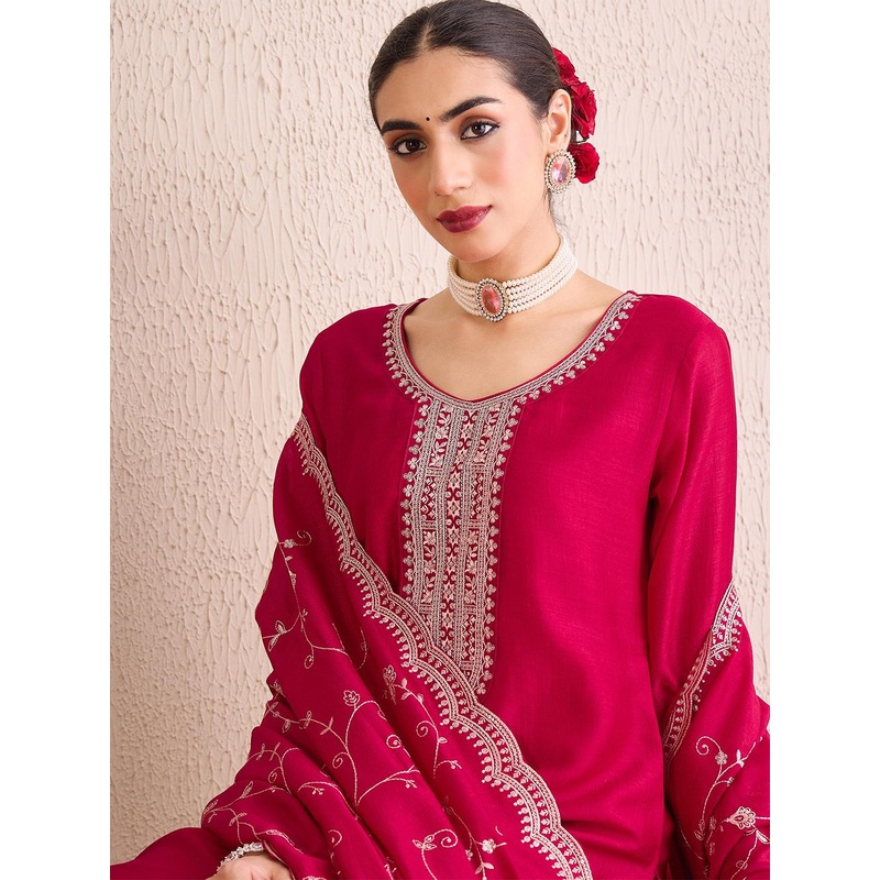 Indo Era Ethnic Motifs Embroidered Sequinned Kurta With Trousers & Dupatta