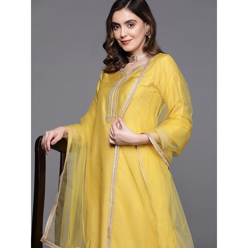 Indo Era Ethnic Motifs Embroidered Sequinned Kurta With Trousers & With Dupatta