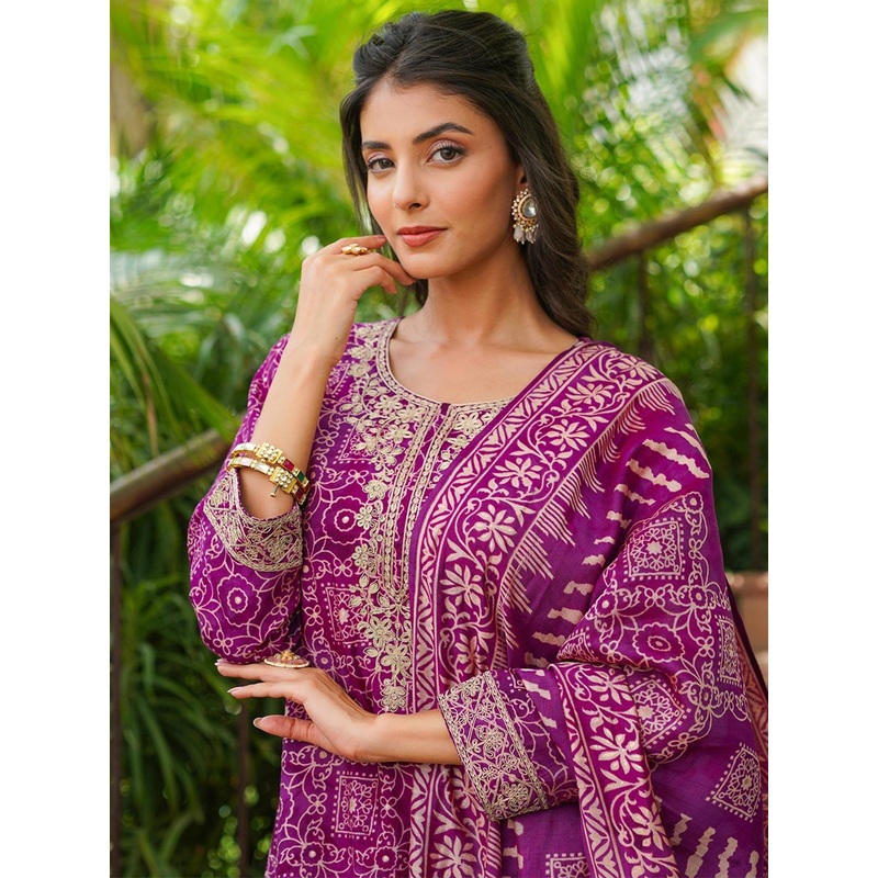 KALINI Women Ethnic Motifs Embroidered Sequinned Kurta &Trousers With Dupatta