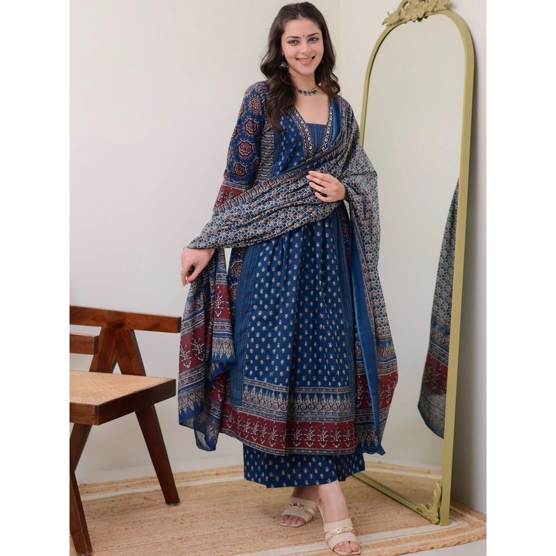 KALINI Women Viscose Printed Anarkali Kurta and Pant Set with Dupatta