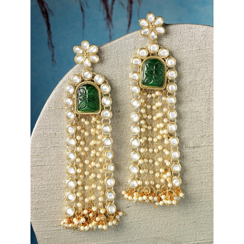 KARATCART Gold-Plated Kundan-Studded Drop Earrings