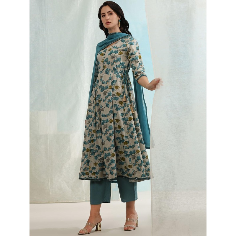 Khushal K Floral Printed Empire Kurta with  Trouser & With Dupatta