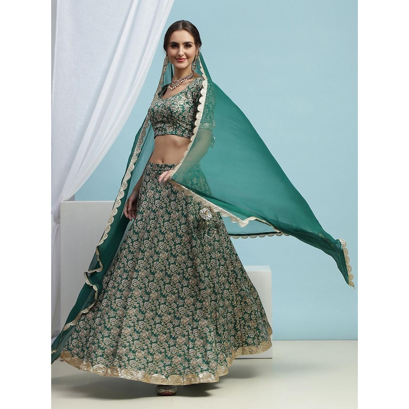 Khushal K Printed V-Neck Ready to Wear Lehenga & Blouse With Dupatta