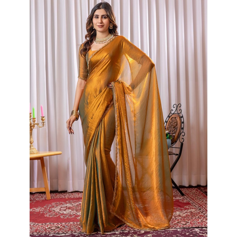 Mitera Beads and Stones Satin Saree