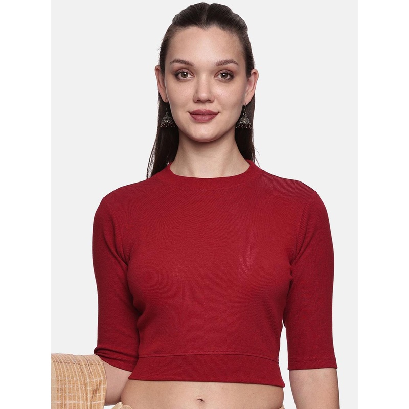 NOT YET by us Women Round Neck Ribbed Stretchable Saree Blouse