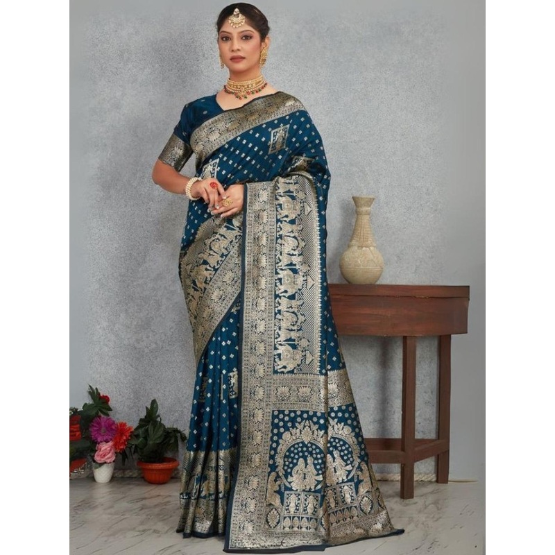 PEACH PIPER Ethnic Motifs Woven Design Zari Banarasi Saree