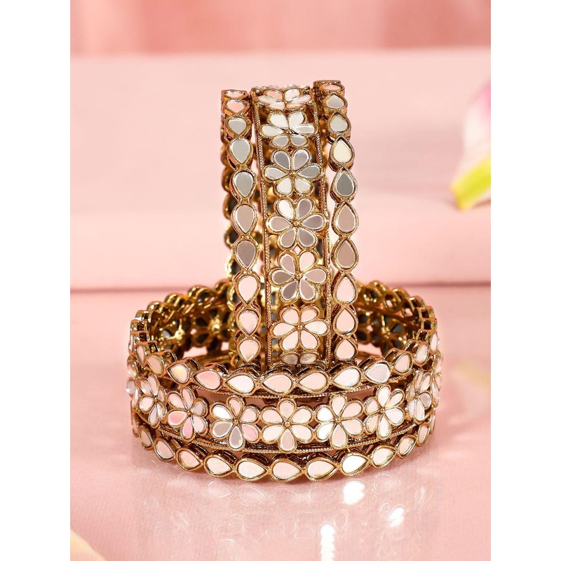 Rubans Set of 6 22K Gold-Plated Mirror Studded Handcrafted Traditional Bangles