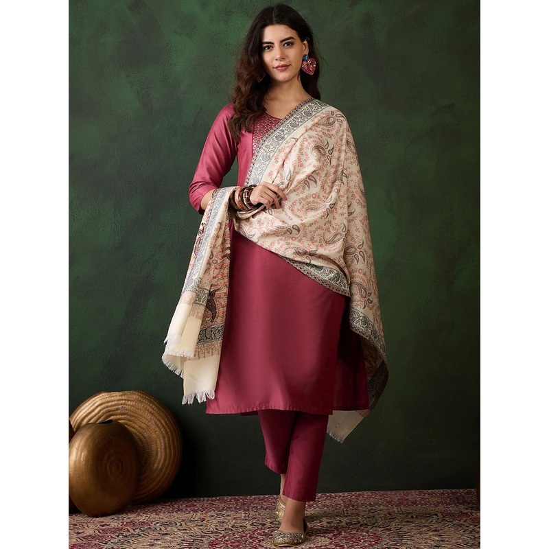 Sangria Ethnic Motifs Woven Design Winter Pashmina Shawl