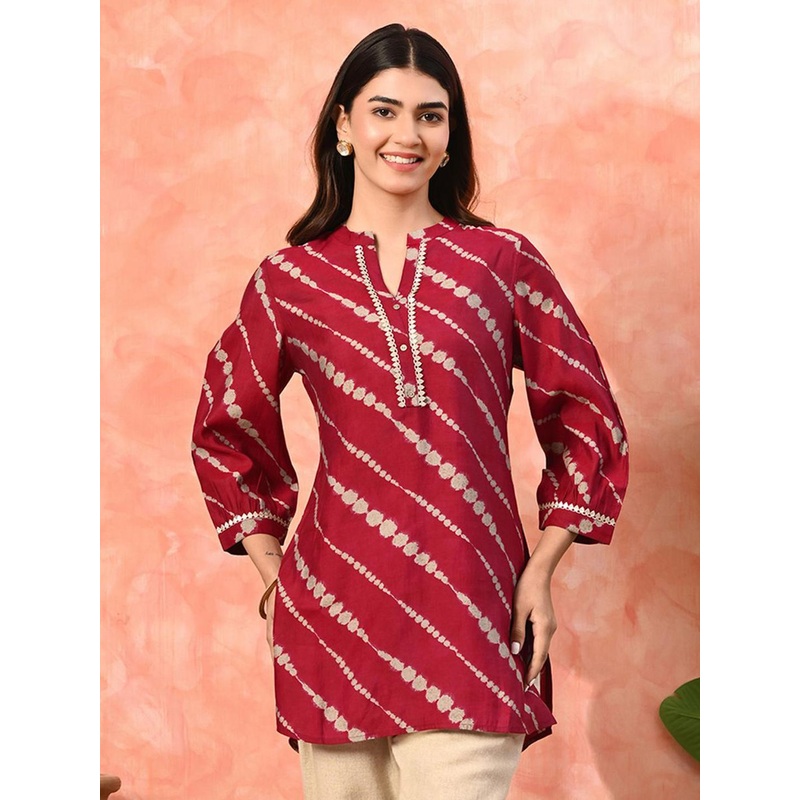 Sangria Modal Mandarin Collar Printed Ethnic Tunic