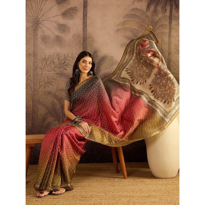 Sangria Women Bandhani Printed Saree With Unstitched Blouse Piece
