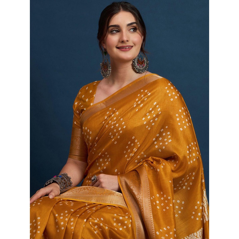 Sangria Women  Bandhani Printed Woven Design Zari Silk blend