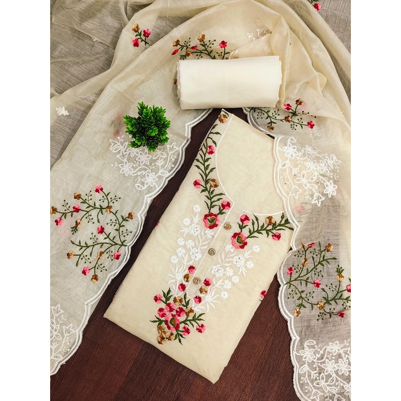 SHADOW & SAINING Floral Embroidered Zari Unstitched Dress Material