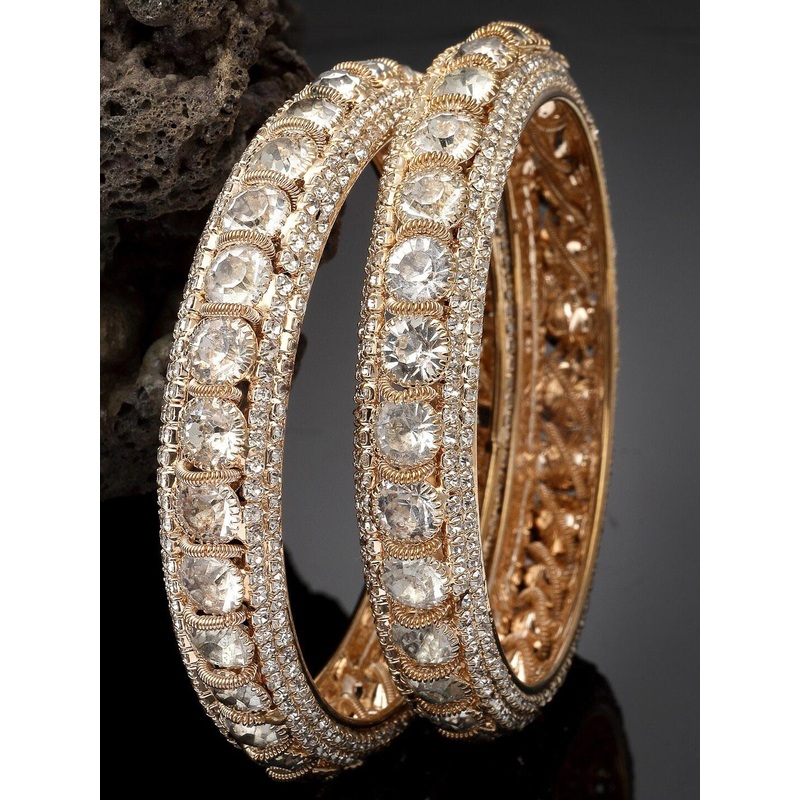 Sukkhi Set Of 2 Gold-Plated Crystal-Studded Bangles