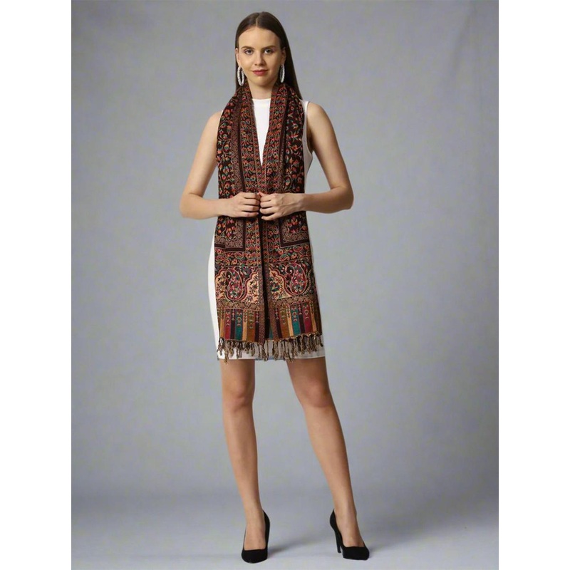 SWI Women’s Tasselled Ethnic Print Woven Woollen Stole