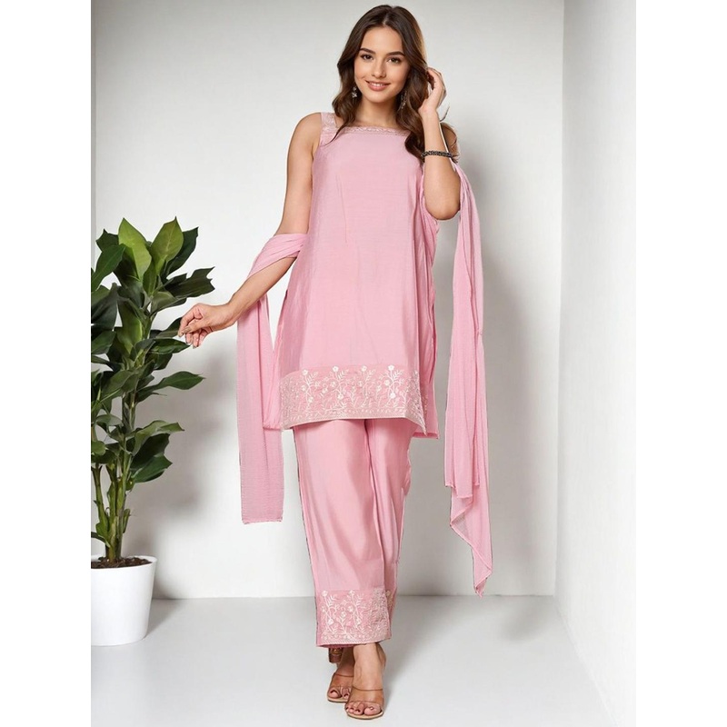 SZN Women Embroidered Regular Kurta with Trousers & With Dupatta