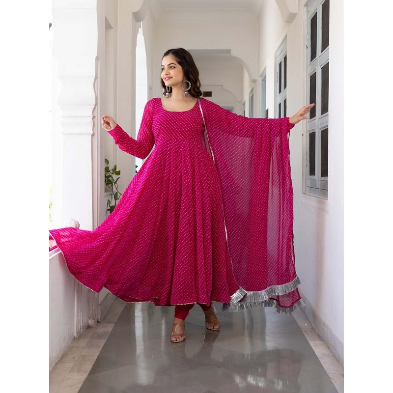 Tulip Eden Leheriya Printed Square Neck Georgette Anarkali Kurta