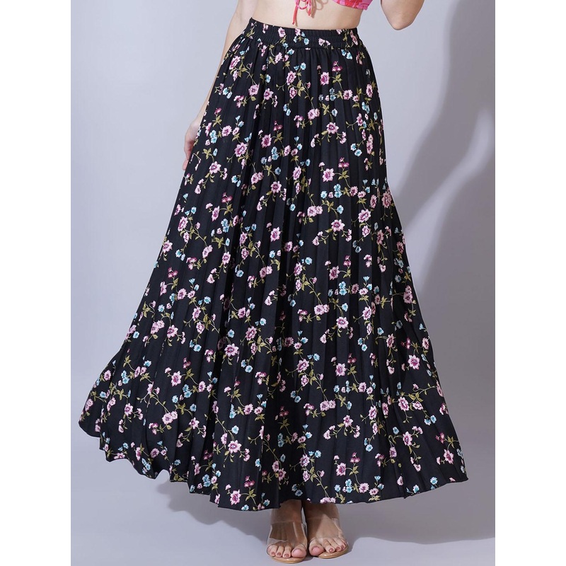 U&F Women Floral Printed Flared Maxi Skirts