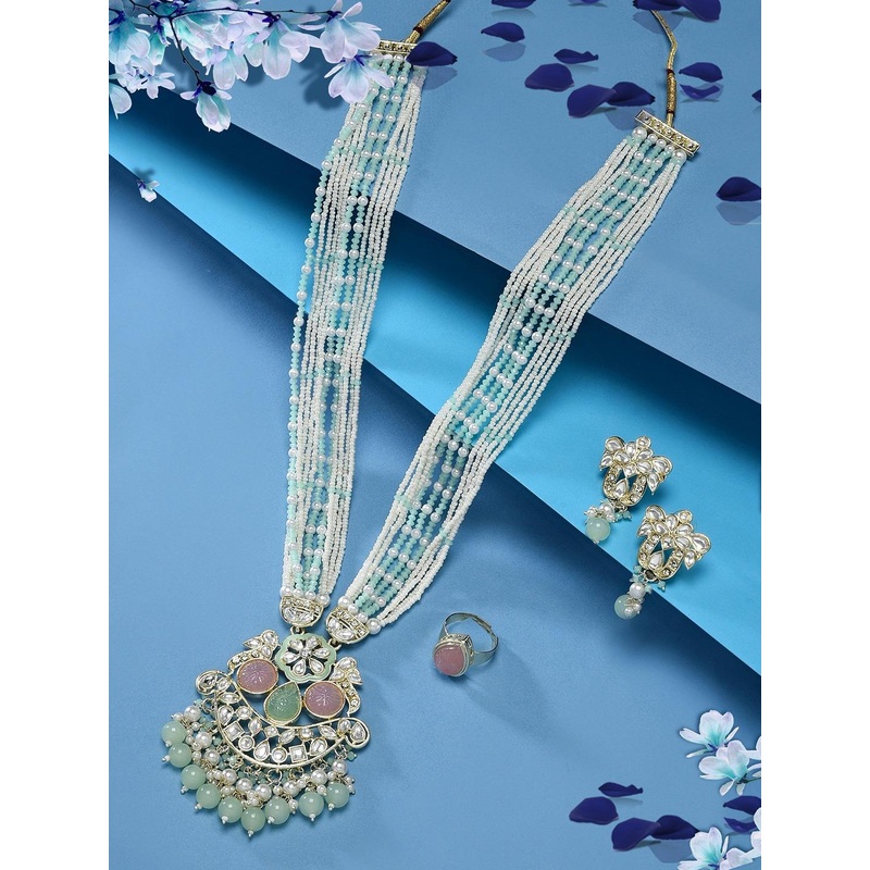 Zaveri Pearls Gold-Plated Kundan-Studded & Beaded Jewellery Set & Finger Ring