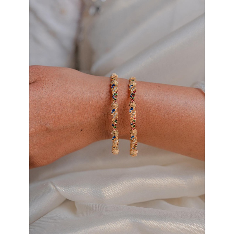 Zeraki Jewels Parshvi Set Of 2 Gold-Plated Artificial Stone-Studded Bangles